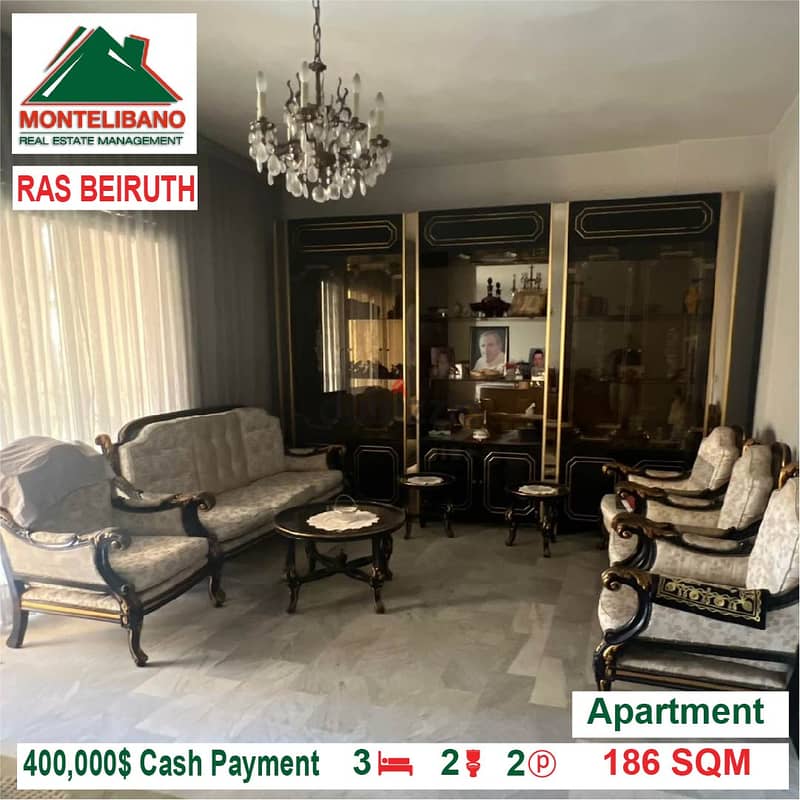 400,000$ Cash Payment!! Apartment for sale in Ras Beiruth!! 1