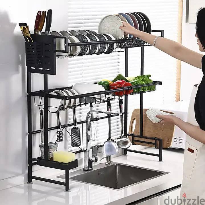 2 Tier Dish Drying Rack Over The Sink Dish, Color: Black 65x72x28cm - 0