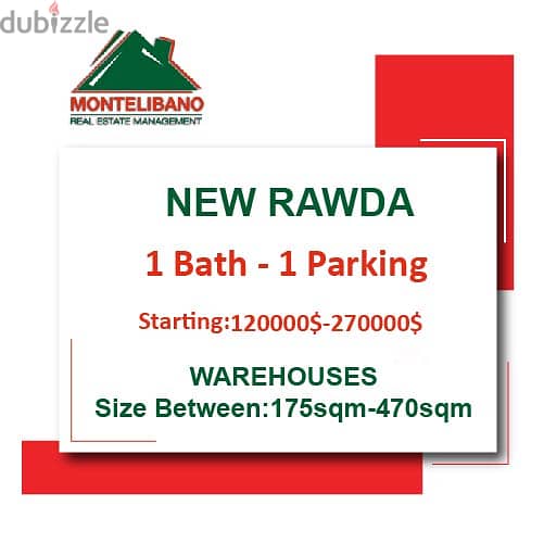 Starting:120,000$-270,000$!! WareHouses for sale in New Rawda!! 0