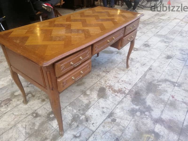 طاولة مكتب خشب سنديان فرنسي انتيك لويس الخامس عشر ناعم desk 0