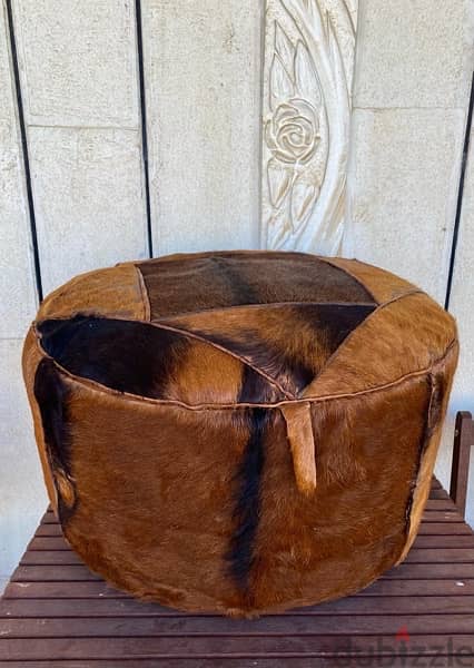 Vintage African Cow Skin Beanbag/Pouf 1