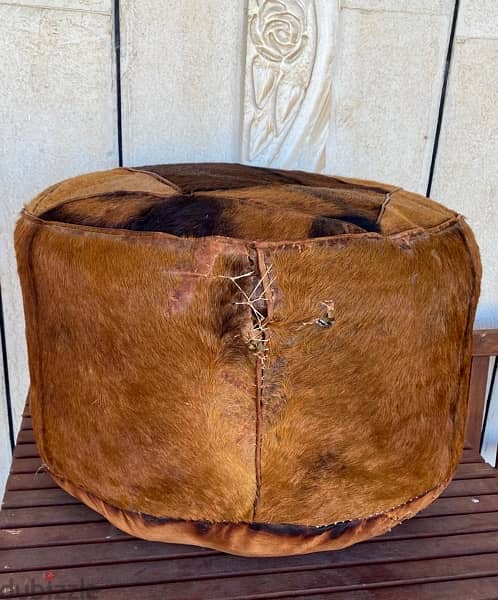 Vintage African Cow Skin Beanbag/Pouf 9