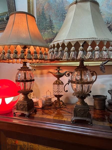 lamp لمبادير عدد ٢ برونز فرنسي مع كريستال ولا اروع ناعمين مميزين 5