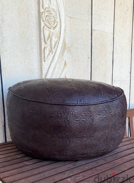 Brown Leather Pouf/ Footstool 2