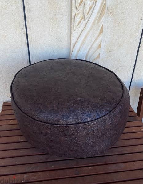 Brown Leather Pouf/ Footstool 3