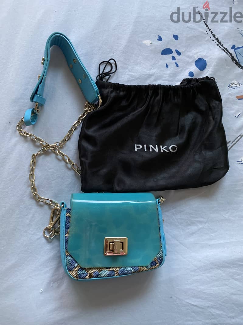 Pinko Blue Leather Chain Pouchette 1