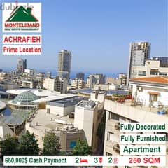 650,000$Cash Payment! Apartment for sale in Achrafieh! Prime Location! 0