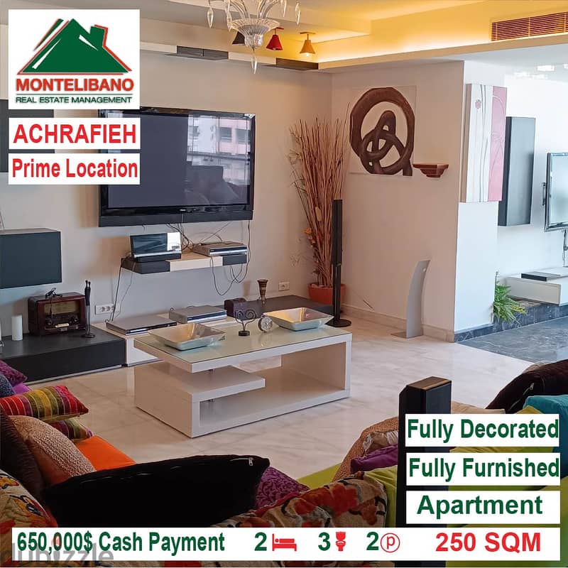 650,000$Cash Payment! Apartment for sale in Achrafieh! Prime Location! 3