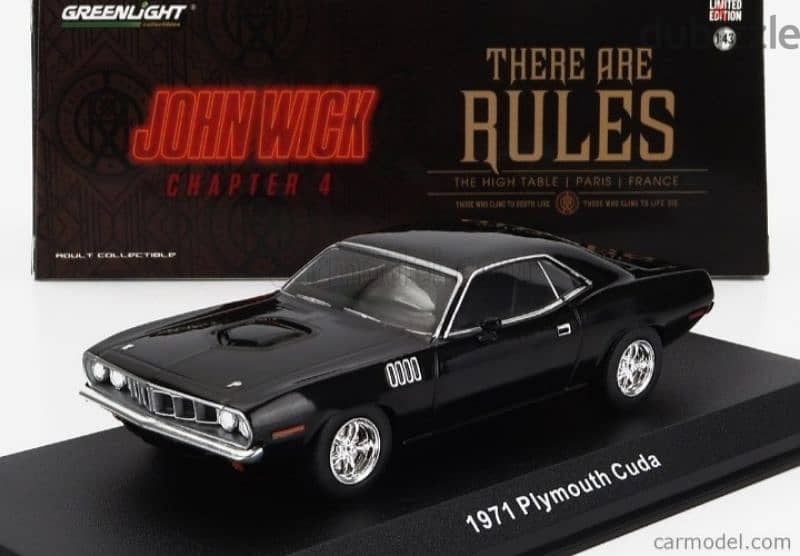 Plymouth Cuda '71 (John Wick Chapter 4)diecast car model 1;43. 0