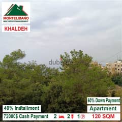 72000$ Cash Payment!! Apartment for sale in Khaldeh!!