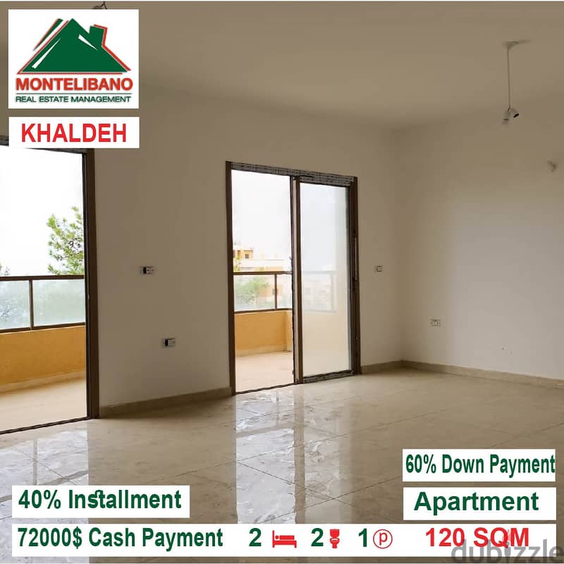 72000$ Cash Payment!! Apartment for sale in Khaldeh!! 3