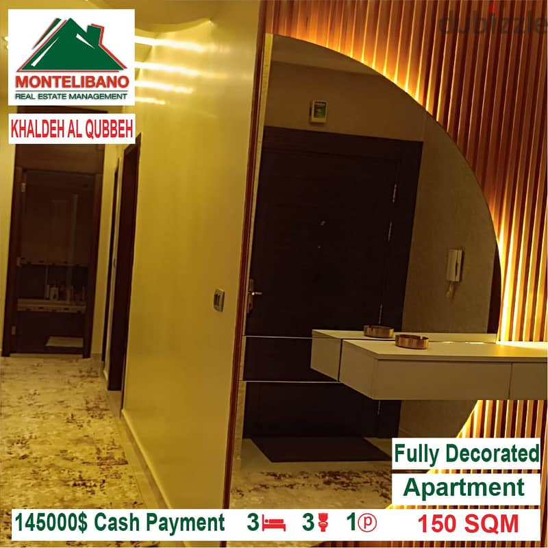 145000$ Cash Payment!! Apartment for sale in Khaldeh El Qubbeh!! 3