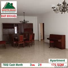 750$/Cash Month!! Apartment for rent in Mar Mikhael!!