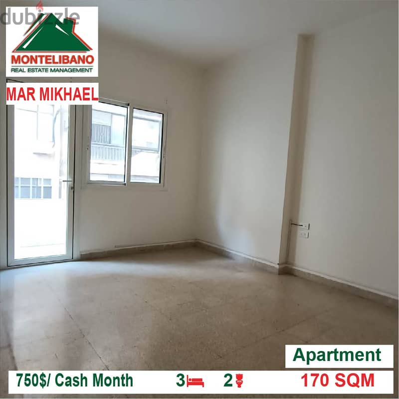750$/Cash Month!! Apartment for rent in Mar Mikhael!! 1