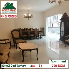 165000$ Cash Payment!! Apartment for sale in Ain El Remeneh!!