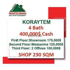 400,000$ Cash Payment!! Shop for sale in Koraytem!!
