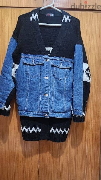 oversized Denim and wool jacket coat large جاكيت 3