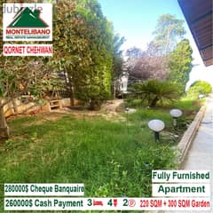 260,000$ Cash Payment!! Apartment for sale in Qornet Shehwen!!