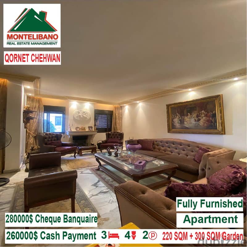 260,000$ Cash Payment!! Apartment for sale in Qornet Shehwen!! 2