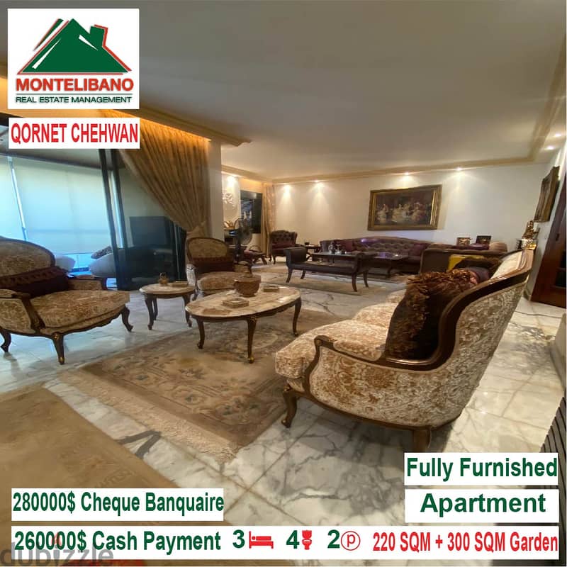 260,000$ Cash Payment!! Apartment for sale in Qornet Shehwen!! 3