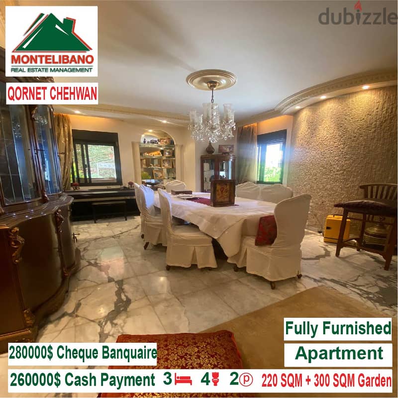 260,000$ Cash Payment!! Apartment for sale in Qornet Shehwen!! 4