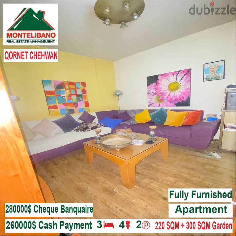 260,000$ Cash Payment!! Apartment for sale in Qornet Shehwen!! 6