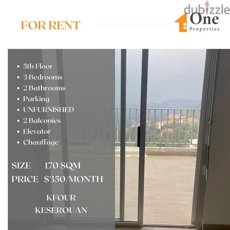 Spacious apartment for rent in KFOUR/KESEROUAN. 0