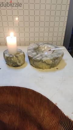 antique marble ashtray and candle holder
