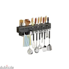 Kitchen Utensil Storage Rack with Hooks and Towel Holder 0