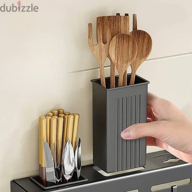 Kitchen Utensil Storage Rack with Hooks and Towel Holder 2