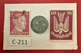 1940 Germany 1 Pfennig Lot# C-211 with Hitler stamps