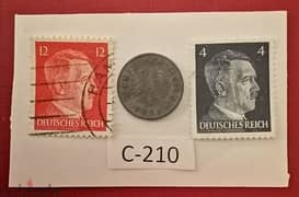 1941 Germany Nazi 1 Pfennig Lot# C-210 with Hitler stamps 0