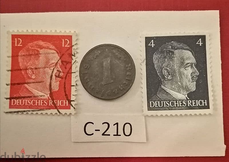 1941 Germany Nazi 1 Pfennig Lot# C-210 with Hitler stamps 1