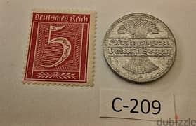 1921 Germany Weimar 50 Pfennig Lot# C-209 with stamps