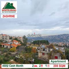 400$/Cash Month!! Apartment for rent in Zaghrine!!