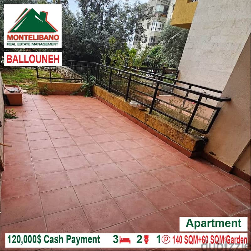 120,000$ Cash Payment!! Apartment for sale in Ballouneh!! 0