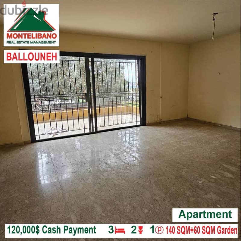 120,000$ Cash Payment!! Apartment for sale in Ballouneh!! 1