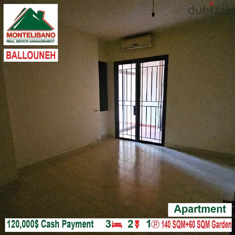 120,000$ Cash Payment!! Apartment for sale in Ballouneh!! 3