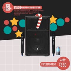 STAGG AS12B Battery Powered Speaker with 2 Wireless Microphones