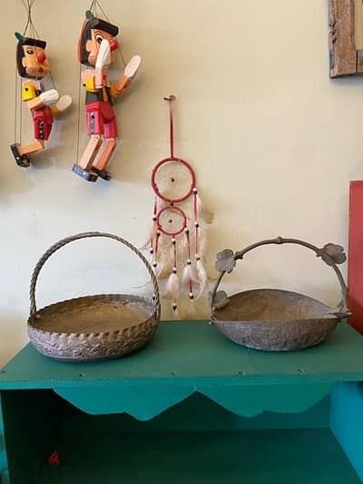 3 old copper bowls