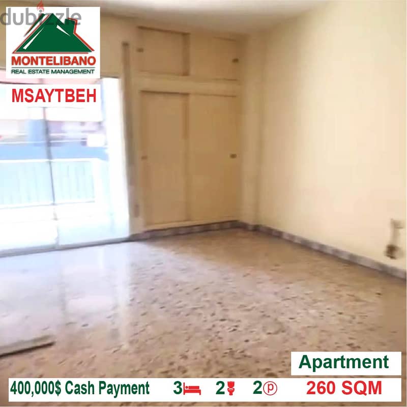 400,000$ Cash Payment!! Apartment for sale in Msaytbeh!! 2