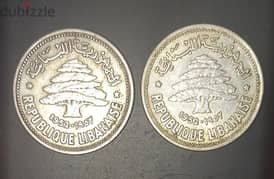 2 lebanese coins 50 piastres 1952 silver