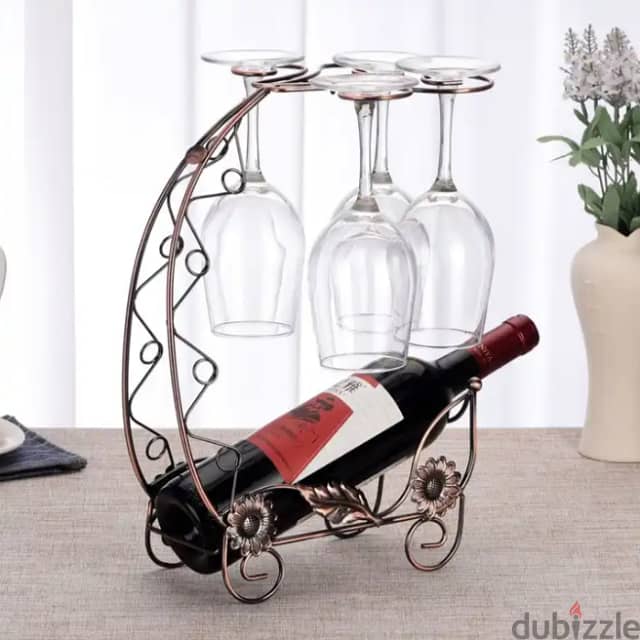 Dragon Boat Wine Rack, Gilded Wine Holder 1 Bottle, 4 Glasses 1