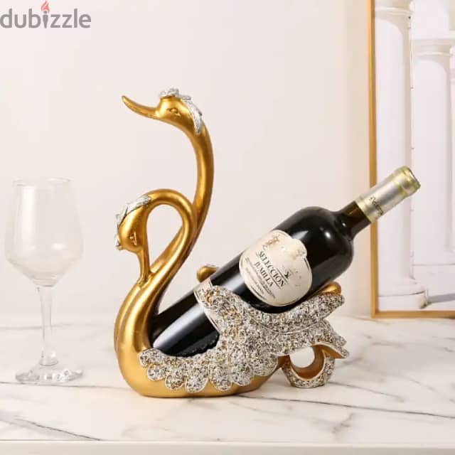 Couple Swan Wine Rack in Elegant Blue and Gold 2