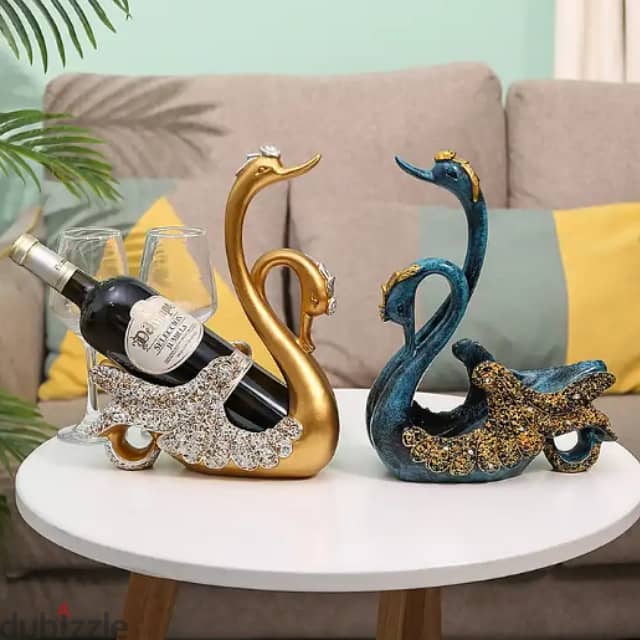 Couple Swan Wine Rack in Elegant Blue and Gold 6