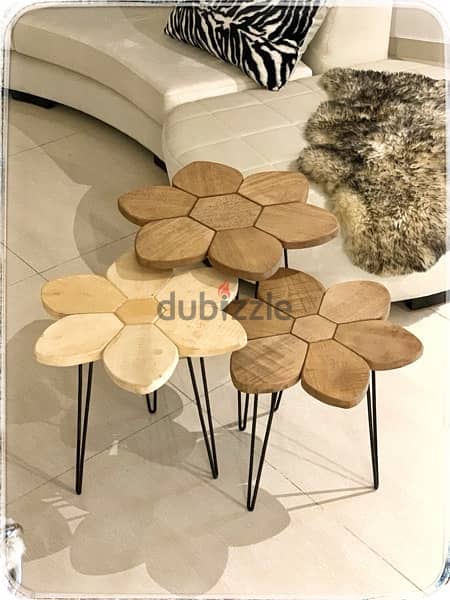 real solid wood flower shape side tables 0