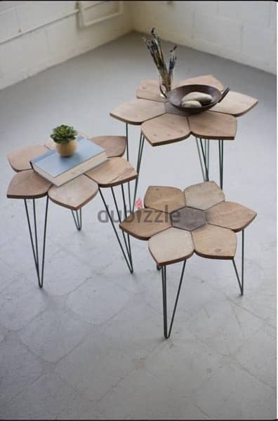 real solid wood flower shape side tables 5
