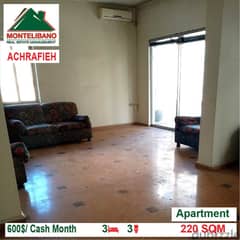 600$/Cash Month!! Apartment for rent in Achrafieh!! 0
