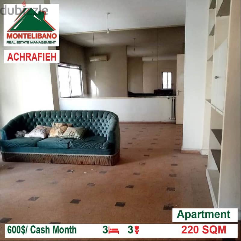 600$/Cash Month!! Apartment for rent in Achrafieh!! 1