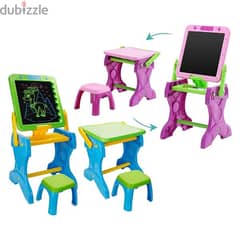 Children 2 in 1 Light Up Mangnatic White & Chalk Board Desk with Chair 0